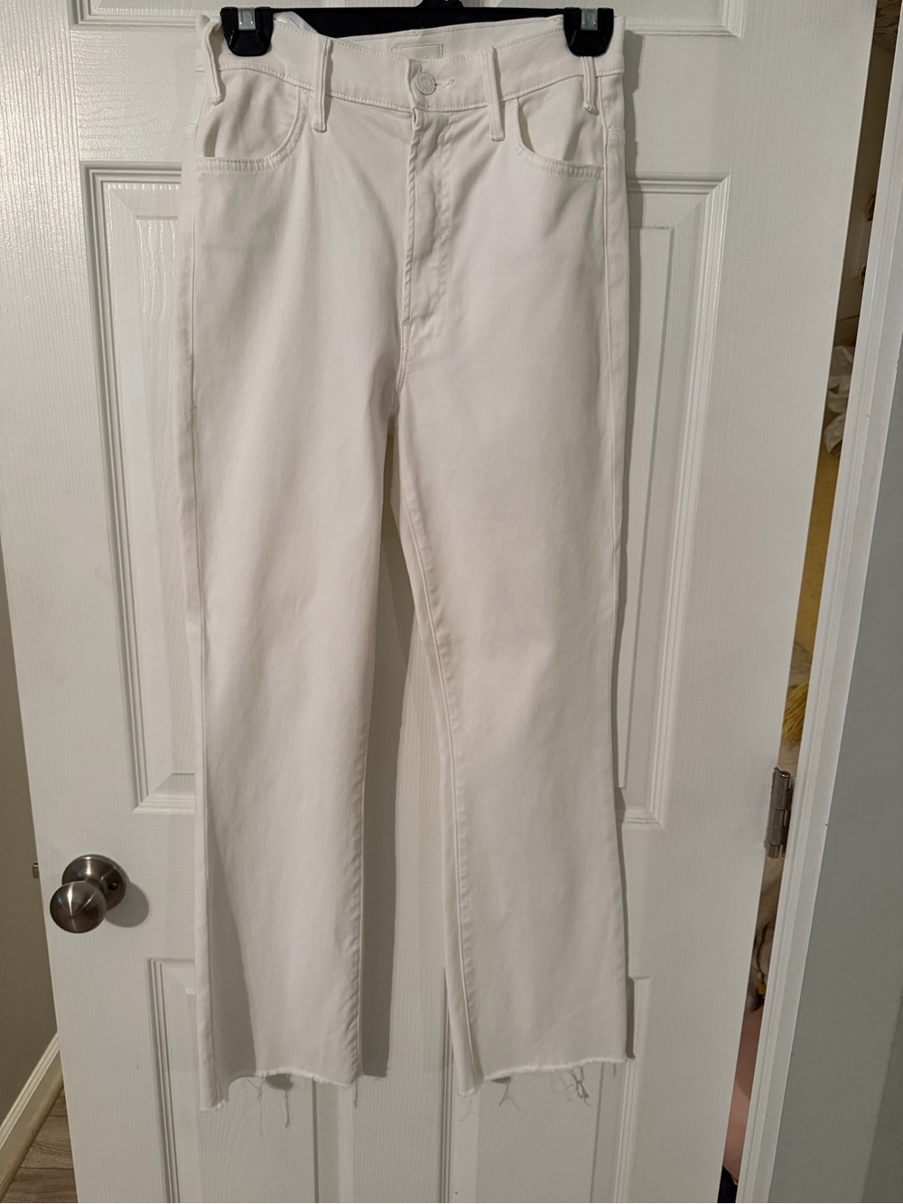 MOTHER White Hustler Ankle Fray Jeans